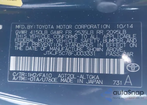 2015 Scion Tc z USA, uszkodzony, nr VIN JTKJF5C78FJ003331